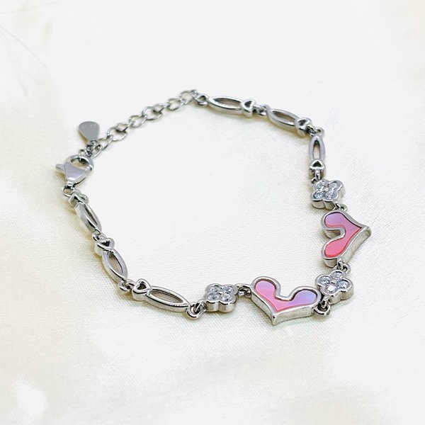 Pink and Silver Heart Bracelet